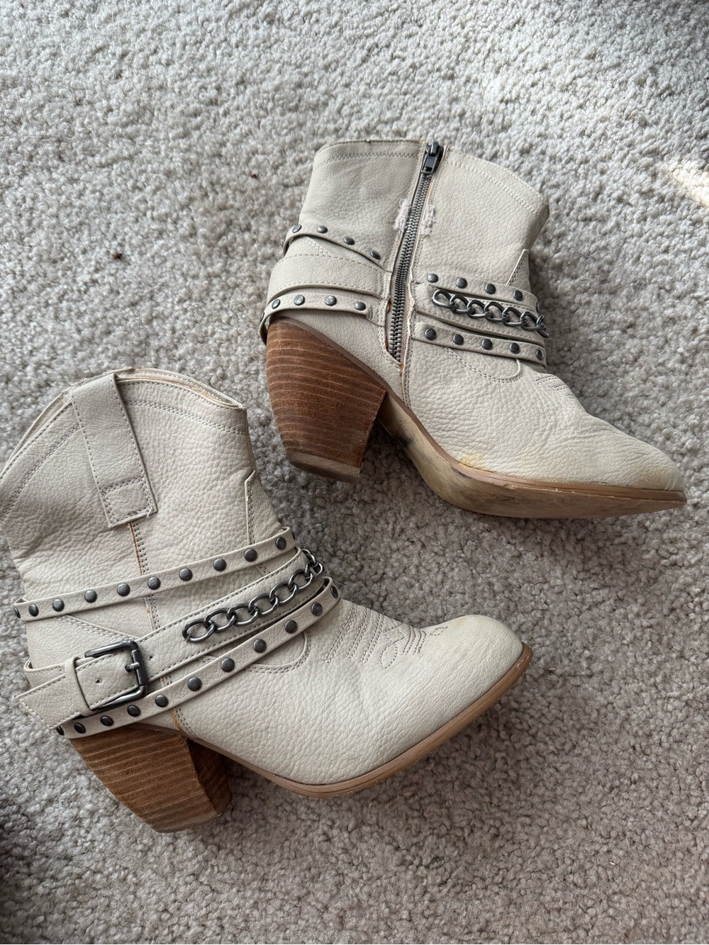 Women's Ivory Studded Western Ankle Boots Not Rated
